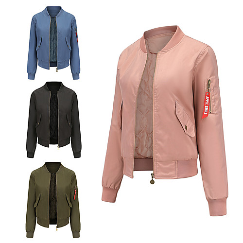 

Women's Jacket Daily Winter Spring Regular Coat Regular Fit Sporty Elegant Jacket Long Sleeve Solid Colored Patchwork Blue Blushing Pink
