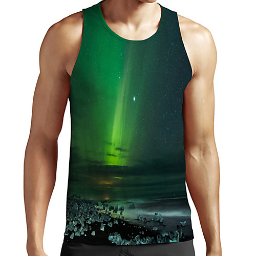 

Men's Unisex Tank Top Undershirt 3D Print Scenery Graphic Prints Plus Size Print Sleeveless Casual Tops Basic Fashion Designer Breathable Green