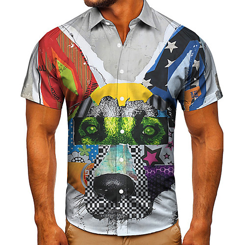 

Men's Shirt 3D Print Dog Graphic Prints Button-Down Short Sleeve Street Tops Casual Fashion Classic Breathable Gray