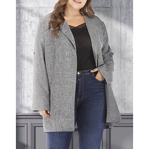 

Women's Plus Size Coat Plain Long Turndown Work Fall & Winter Gray Big Size XL XXL 3XL 4XL 5XL