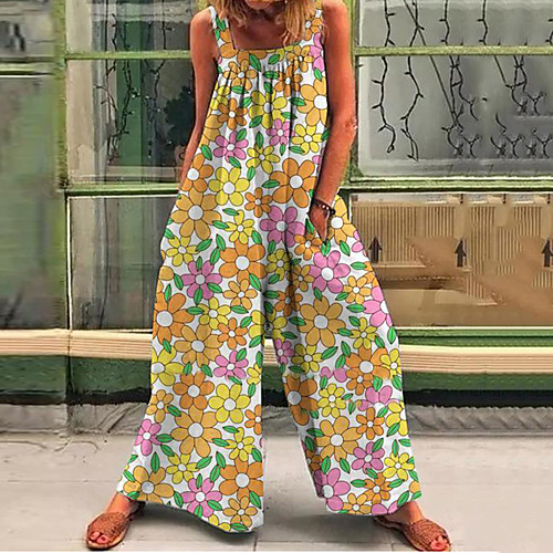 

2021 new amazon european and american cross-border foreign trade independent station women's fashion printed jumpsuit women's factory price direct supply