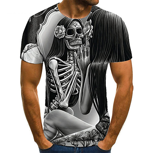 

Men's Unisex Tee T shirt 3D Print Graphic Prints Skull Plus Size Print Short Sleeve Casual Tops Basic Fashion Designer Big and Tall Gray