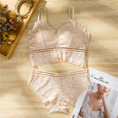 

Women's Bra & Panty Set Lace Bras Full Coverage Lace Sexy Wine