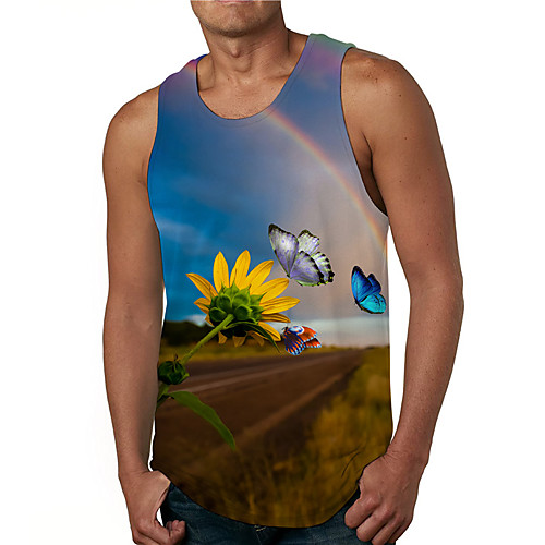 

Men's Tank Top Undershirt 3D Print Graphic Prints Sunflower Print Sleeveless Daily Tops Casual Designer Big and Tall Blue