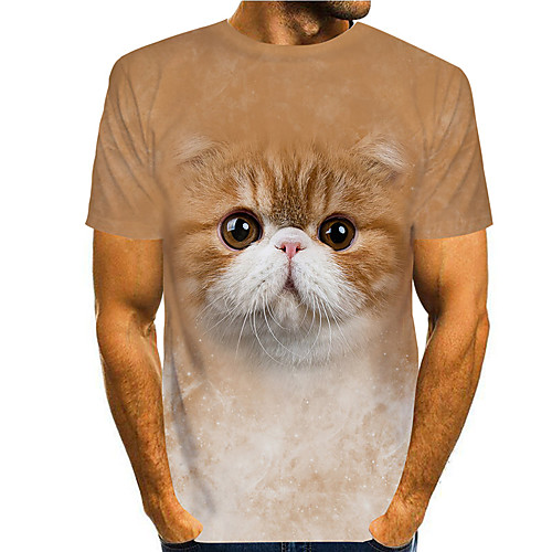 

Men's Tee T shirt 3D Print Cat Graphic Prints Print Short Sleeve Daily Tops Casual Designer Big and Tall Brown