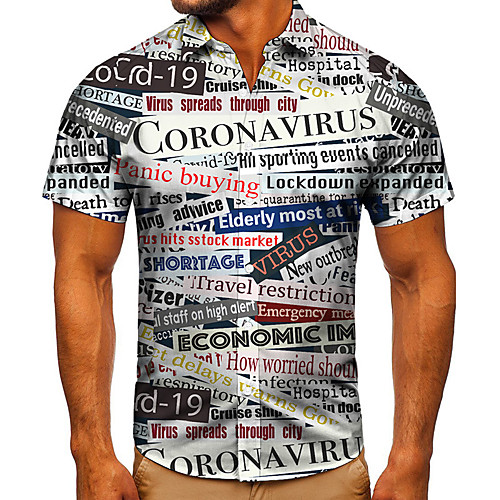 

Men's Shirt 3D Print Graphic Prints Letter Button-Down Short Sleeve Street Tops Casual Fashion Classic Breathable Gray