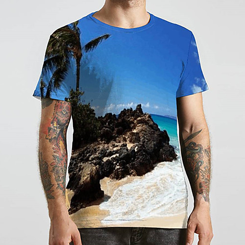 

Men's Unisex Tee T shirt 3D Print Graphic Prints Beach Plus Size Print Short Sleeve Casual Tops Basic Designer Big and Tall Blue