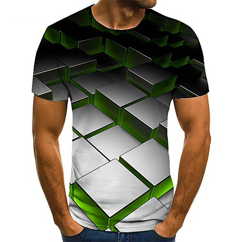 

Men's Unisex Tee T shirt 3D Print Geometric Graphic Prints Plus Size Print Short Sleeve Casual Tops Basic Fashion Designer Big and Tall Gray