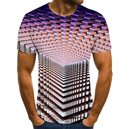 

Men's Unisex Tee T shirt 3D Print Optical Illusion Graphic Prints Plus Size Print Short Sleeve Casual Tops Basic Fashion Designer Big and Tall Light Pink