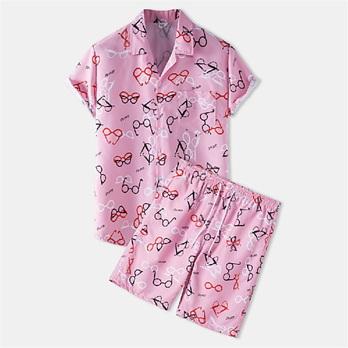 

Men's Shirt Suits Shirt Glasses Button-Down Short Sleeve Casual Tops Cotton Casual Fashion Hawaiian Breathable Blushing Pink
