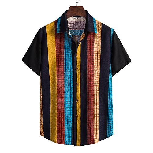 

Men's Shirt Other Prints Patchwork Short Sleeve Daily Tops Casual Black