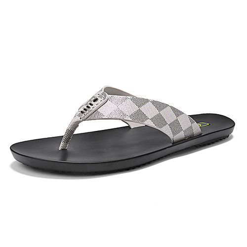 

Men's Slippers & Flip-Flops Flip-Flops Casual Beach Daily Outdoor Walking Shoes Nappa Leather Cowhide Breathable Handmade Non-slipping Booties / Ankle Boots White Brown BlackGray Spring Summer