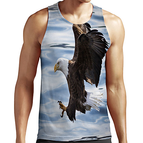 

Men's Unisex Tank Top Undershirt 3D Print Graphic Prints Eagle Animal Plus Size Print Sleeveless Casual Tops Basic Designer Big and Tall Blue / White