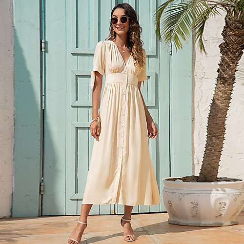 

2021 amazon summer new product european and american cross-border fashion v-neck high-waisted cuff strap dress a1060