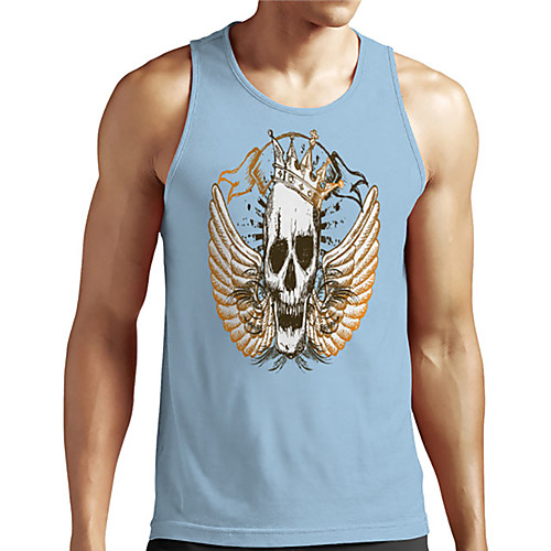 

Men's Unisex Tank Top Undershirt 3D Print Graphic Prints Skull Plus Size Print Sleeveless Casual Tops Basic Designer Big and Tall Light Blue