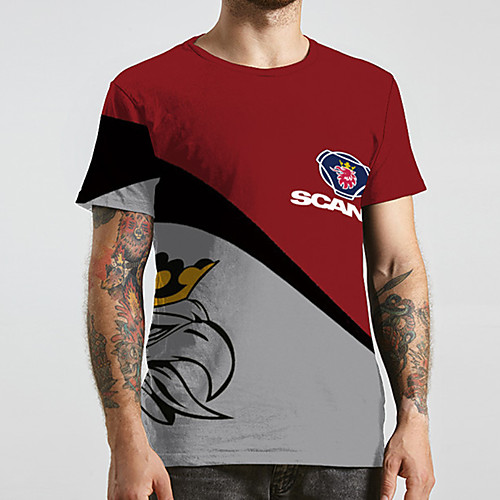 

Men's Unisex Tee T shirt 3D Print Color Block Graphic Prints Plus Size Print Short Sleeve Casual Tops Basic Designer Big and Tall Gray / Red