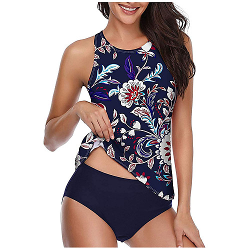 

Women's Tankini 2 Piece Swimsuit Slim G2105 black flower black pants G2105 green leaf black pants G2105 Green Leaf Green Pants G2105 Tibetan blue and white flowers G2105 Tibetan blue green leaves