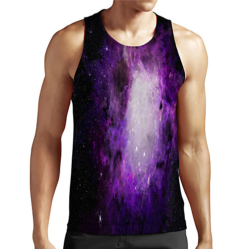 

Men's Unisex Tank Top Undershirt 3D Print Galaxy Graphic Prints Plus Size Print Sleeveless Casual Tops Basic Designer Big and Tall Purple