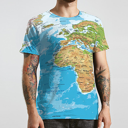 

Men's Unisex Tee T shirt Shirt 3D Print Map Graphic Prints Plus Size Print Short Sleeve Casual Tops Basic Designer Big and Tall Round Neck Blue / Summer
