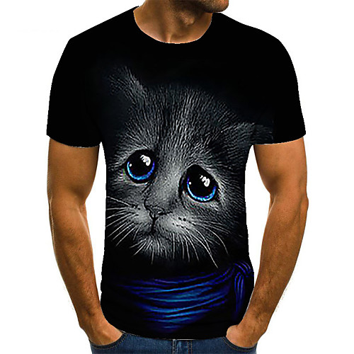 

Men's Unisex Tee T shirt 3D Print Cat Graphic Prints Plus Size Print Short Sleeve Casual Tops Basic Fashion Designer Big and Tall Black