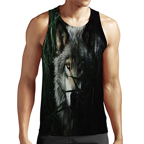 

Men's Unisex Tank Top Undershirt Shirt 3D Print Graphic Prints Wolf Plus Size Print Sleeveless Casual Tops Basic Designer Big and Tall Round Neck Black / Summer