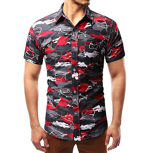

Men's Shirt Other Prints Graphic Camo / Camouflage Shark Short Sleeve Holiday Tops Beach Black / Red