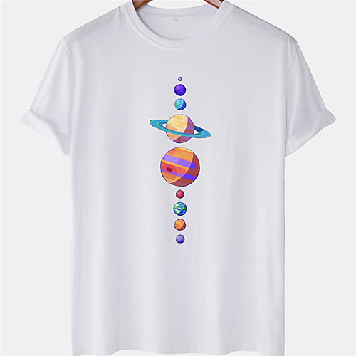 

Men's Unisex Tee T shirt Hot Stamping Graphic Prints Planet Plus Size Short Sleeve Casual Tops 100% Cotton Basic Designer Big and Tall White Black Yellow