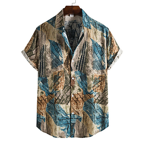 

Men's Shirt Graphic Prints Button-Down Short Sleeve Casual Tops Cotton Casual Fashion Breathable Comfortable Blue