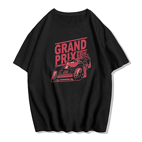 

Men's Unisex Tee T shirt Hot Stamping Graphic Prints Car Letter Plus Size Print Short Sleeve Street Tops Cotton Basic Designer Big and Tall Round Neck White Black Blue / Summer