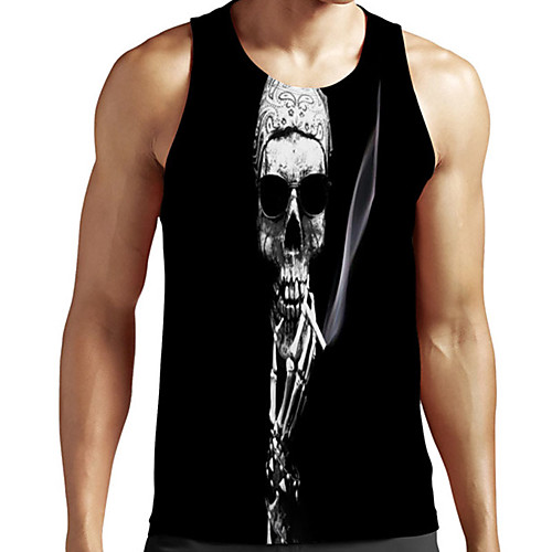 

Men's Unisex Tank Top Undershirt 3D Print Graphic Prints Skull Plus Size Print Sleeveless Casual Tops Basic Designer Big and Tall Black