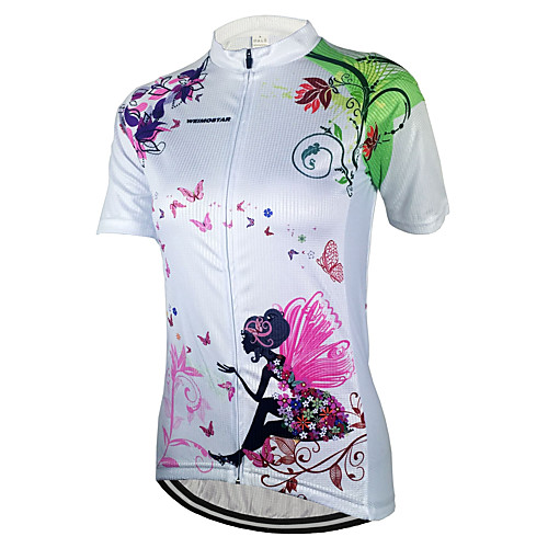 

21Grams Women's Short Sleeve Cycling Jersey Summer Spandex Polyester White Floral Botanical Bike Jersey Top Mountain Bike MTB Road Bike Cycling Quick Dry Moisture Wicking Breathable Sports Clothing