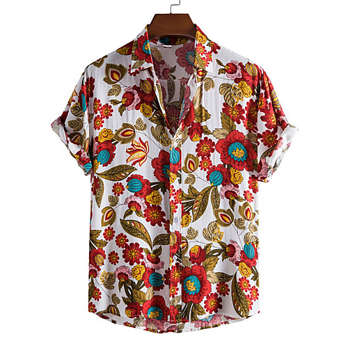 

Men's Shirt Floral Button-Down Short Sleeve Casual Tops Casual Fashion Hawaiian Breathable White Black