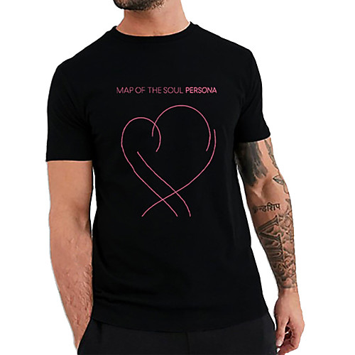 

Men's Unisex Tee T shirt Hot Stamping Heart Graphic Prints Letter Plus Size Print Short Sleeve Casual Tops Cotton Basic Fashion Designer Big and Tall Black