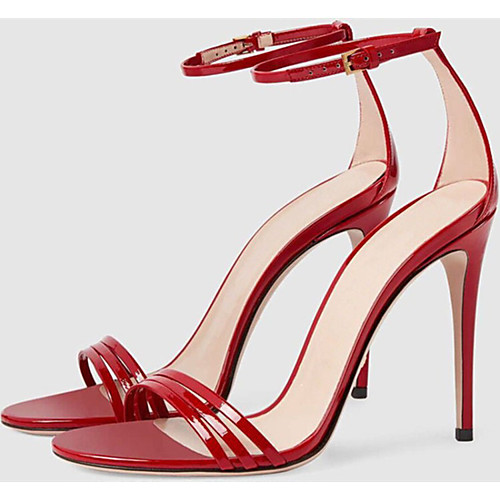 

Women's Sandals High Heel Open Toe Patent Leather Lace-up Solid Colored Red