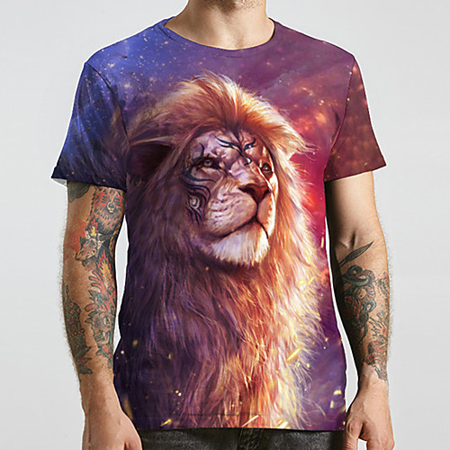 

Men's Unisex Tee T shirt 3D Print Graphic Prints Lion Animal Plus Size Print Short Sleeve Casual Tops Fashion Designer Big and Tall Purple