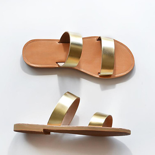 

Women's Sandals Comfort Shoes Outdoor Slippers Flat Heel Round Toe PU Synthetics Light Brown Black Gold