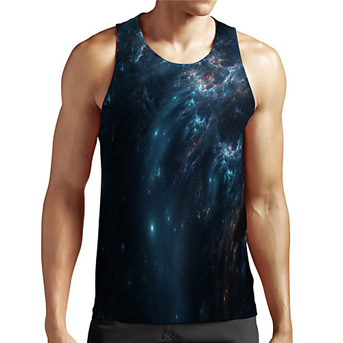 

Men's Unisex Tank Top Undershirt 3D Print Galaxy Graphic Prints Plus Size Print Sleeveless Casual Tops Basic Designer Big and Tall Navy Blue