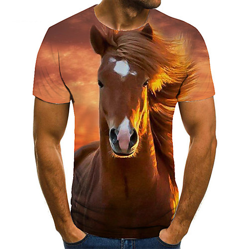 

Men's Unisex Tee T shirt 3D Print Graphic Prints Horse Plus Size Print Short Sleeve Casual Tops Basic Fashion Designer Big and Tall Brown