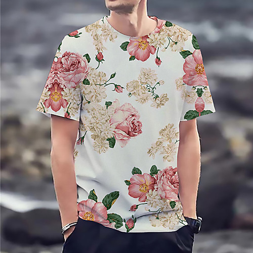 

Men's Tee T shirt 3D Print Floral Graphic Prints Print Short Sleeve Daily Tops Casual Designer Big and Tall White