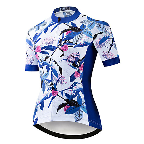 

21Grams Women's Short Sleeve Cycling Jersey Summer Spandex Polyester Blue Floral Botanical Bike Jersey Top Mountain Bike MTB Road Bike Cycling Quick Dry Moisture Wicking Breathable Sports Clothing