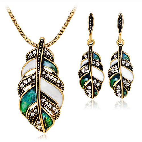 

Women's Cubic Zirconia Jewelry Set Geometrical Leaf Ethnic Earrings Jewelry Silver / Gold For Anniversary Street Prom Festival 1 set