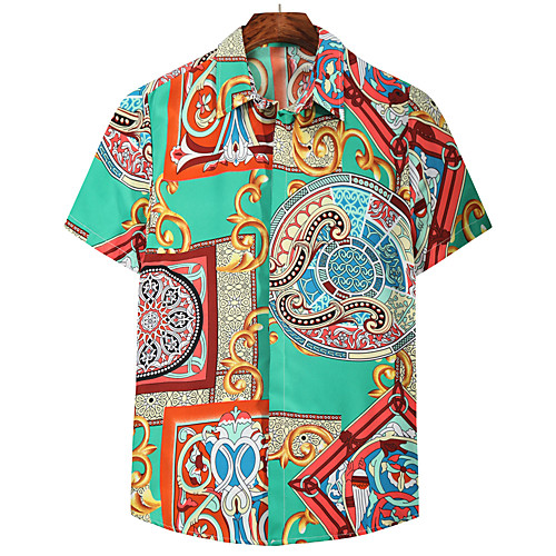 

Men's Shirt Other Prints Graphic Short Sleeve Casual Tops Casual Light Green