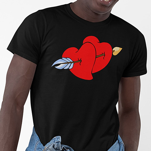 

Men's Unisex Tee T shirt Hot Stamping Heart Graphic Prints Plus Size Print Short Sleeve Casual Tops Cotton Basic Fashion Designer Big and Tall Black