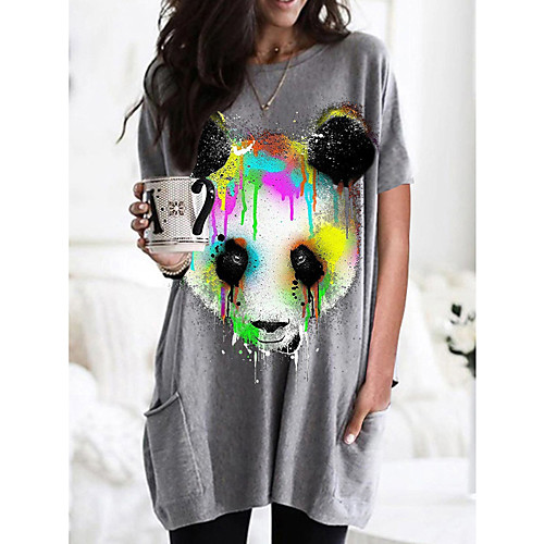 

Women's T shirt Dress Graphic Panda Animal Round Neck Tops Basic Basic Top Black Wine Army Green