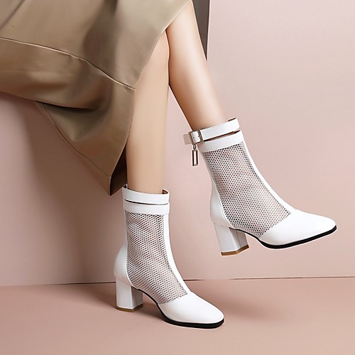 

Women's Sandals Summer Boots Chunky Heel Square Toe Booties Ankle Boots PU Synthetics White Black
