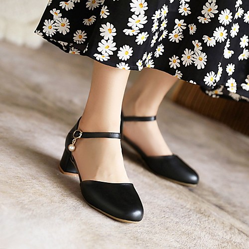 

Women's Sandals Chunky Heel Round Toe PU Synthetics White Black Beige