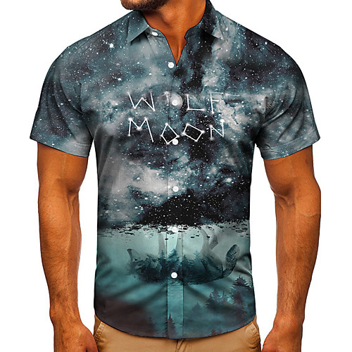 

Men's Shirt 3D Print Galaxy Graphic Prints Button-Down Short Sleeve Street Tops Casual Fashion Classic Breathable Blue