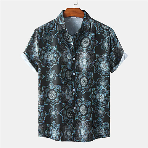 

Men's Shirt Floral Button-Down Short Sleeve Casual Tops Casual Fashion Hawaiian Breathable Black / Beach
