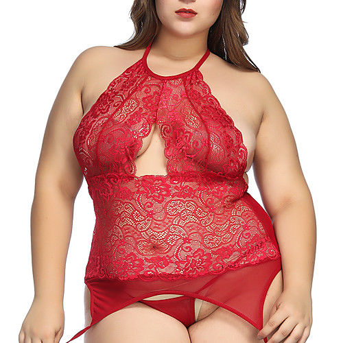 

Plus Size Polyester Bras & Panties Sets Sexy Solid Colored Wedding Lace