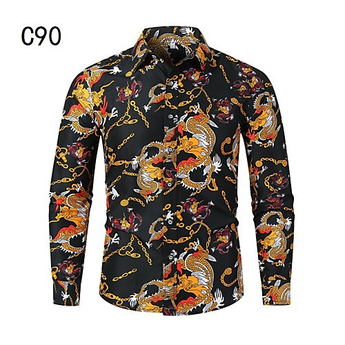 

Men's Shirt Other Prints Graphic Long Sleeve Casual Tops Chinoiserie Black